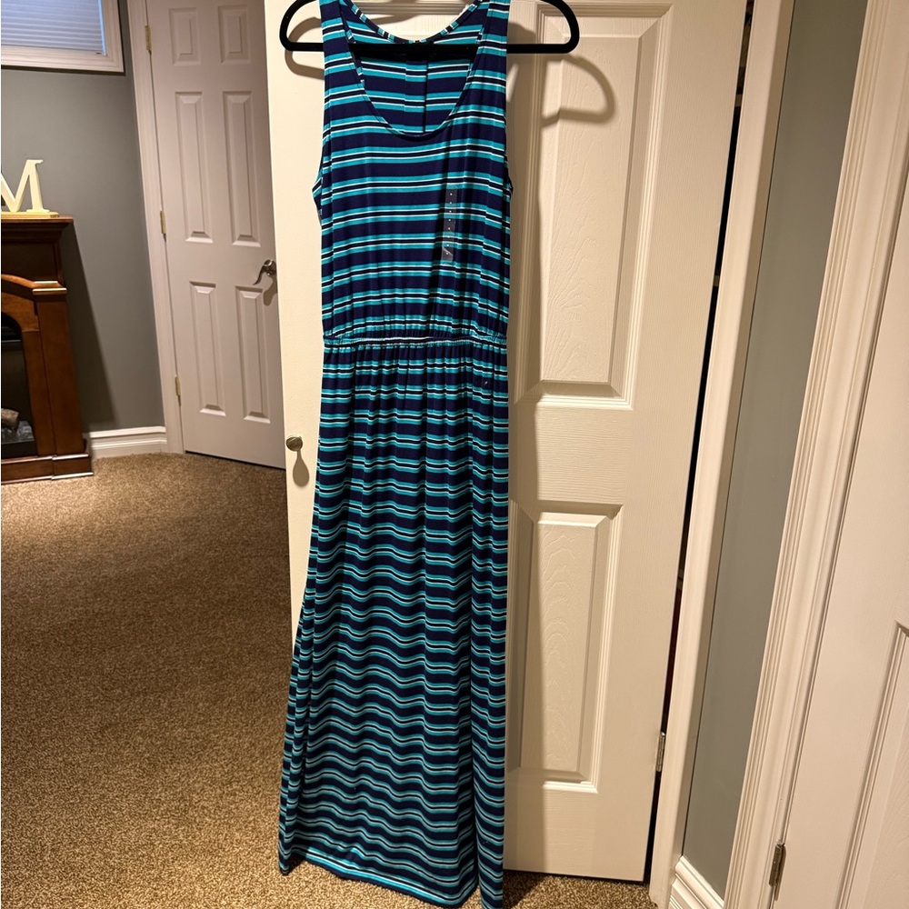 GAP Teal and Black Striped Maxi Dress